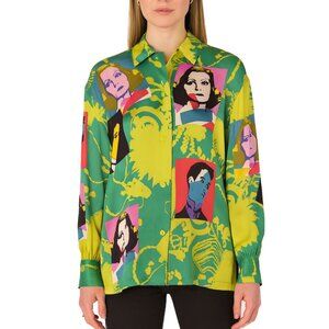 ESCADA Margaretha Ley VTG Pop Art 100% Silk Chaplin Garbo Multicolor Blouse 36